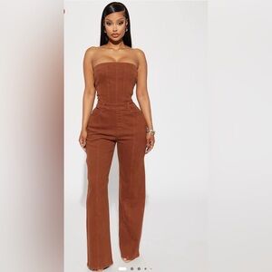 Mine for the weekend denim jumpsuit -cognac